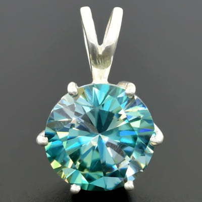 7.80 Ct Certified Round Blue Moissanite Pendant In Vermeil 925 Silver Jewelry