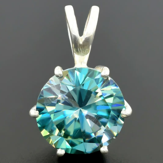 7.80 Ct Certified Round Blue Moissanite Pendant In Vermeil 925 Silver Jewelry - GEMHUB & CO.