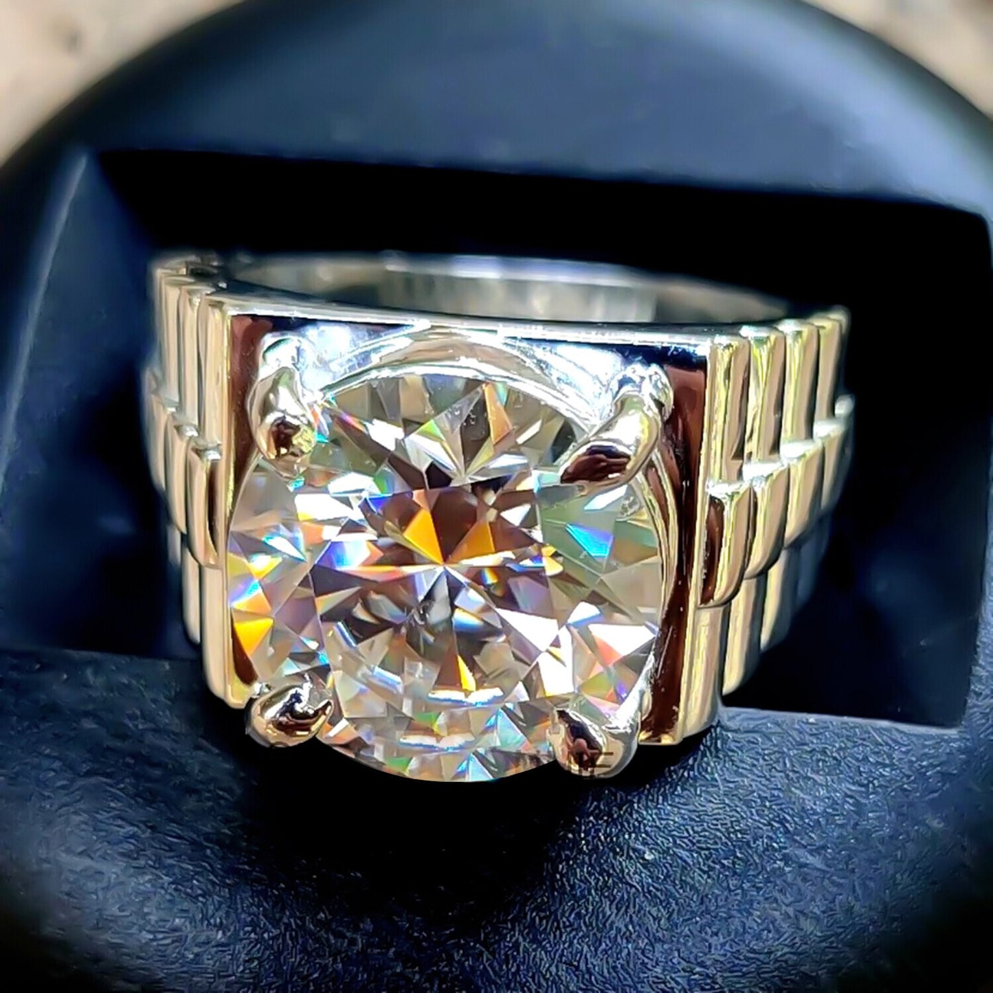 7.25 Ct Certified White Moissanite Men's Ring – Stylish Gift for Him this Fall 18K 18K Gold Plated