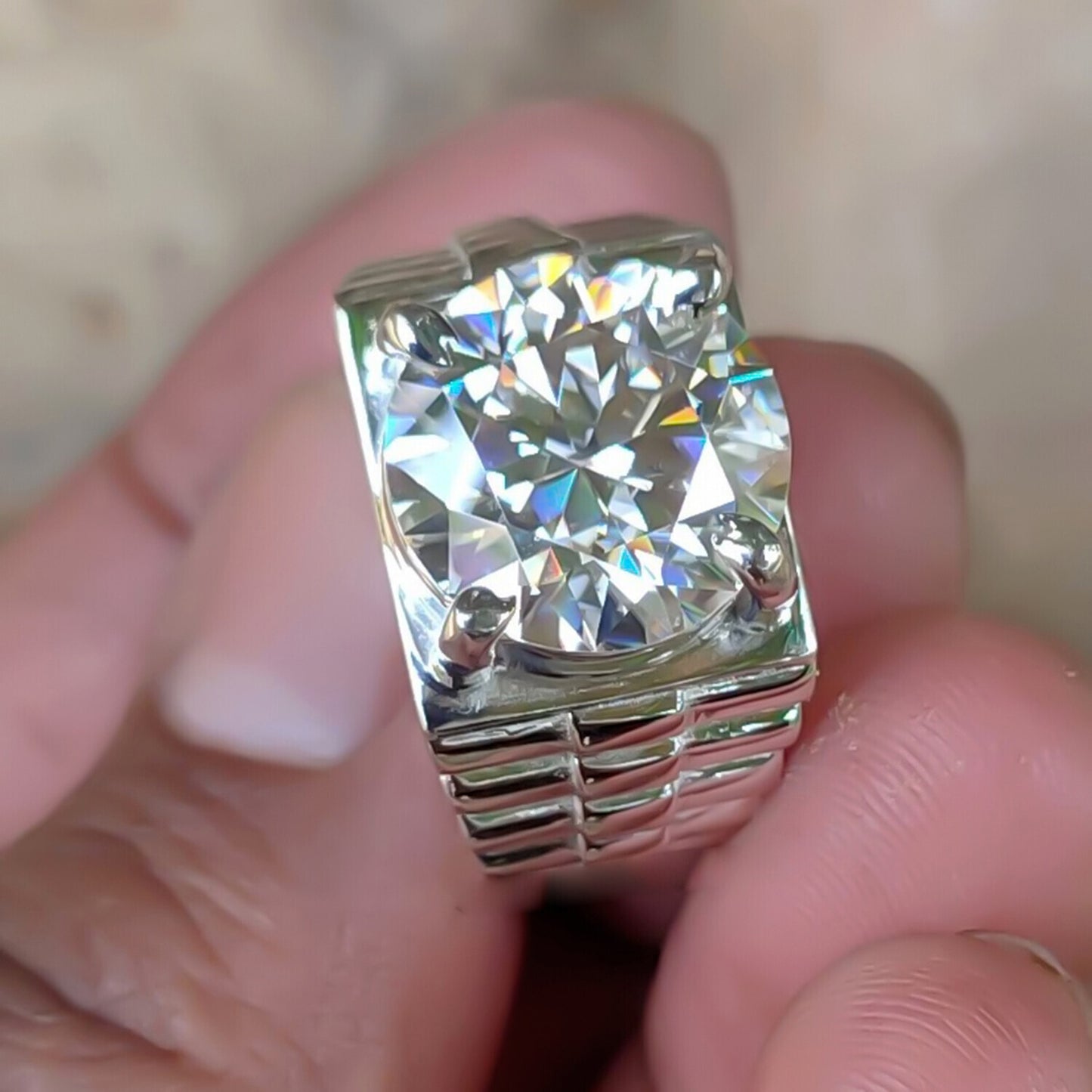 7.25 Ct Certified White Moissanite Men's Ring – Stylish Gift for Him this Fall 18K 18K Gold Plated