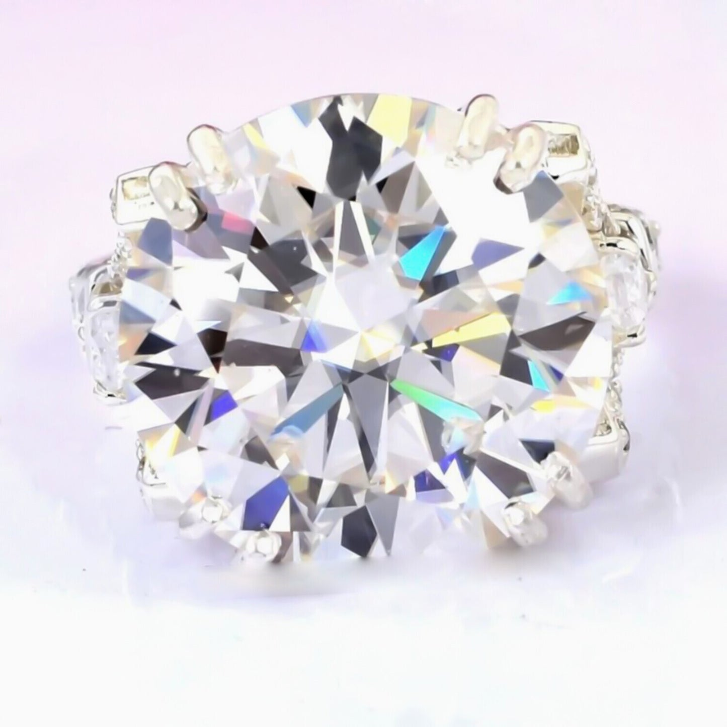 18.85 Ct Certified White Moissanite Solitaire Ring – Glamorous Bridal Jewelry 18K G 18K Gold Plated