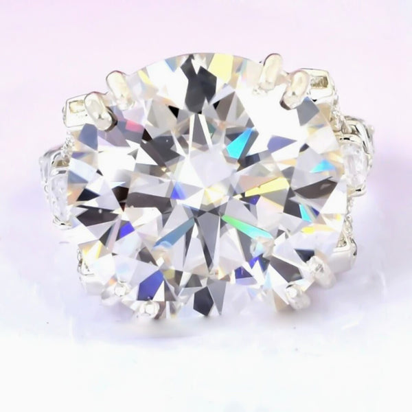 18.85 Ct Certified White Moissanite Solitaire Ring – Glamorous Bridal Jewelry 18K G 18K Gold Plated