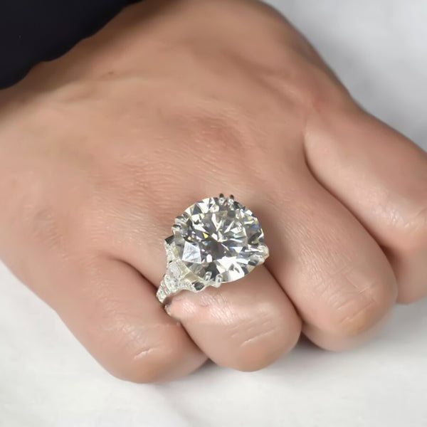 18.85 Ct Certified White Moissanite Solitaire Ring – Glamorous Bridal Jewelry 18K G 18K Gold Plated