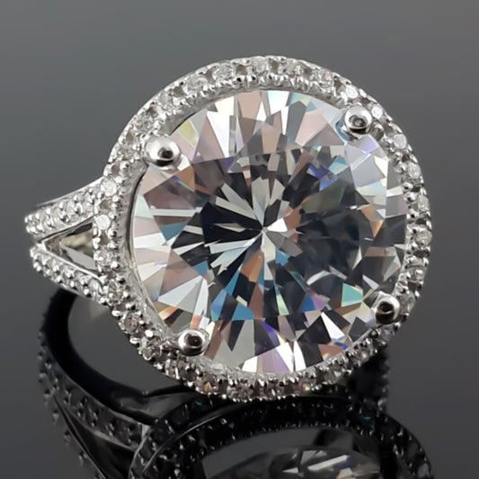 10.00 Ct Certified White Moissanite Solitaire Ring – Classic Engagement Ring 18K Go 18K Gold Plated