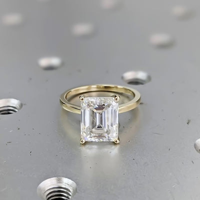 4.24 Ct Certified Emerald Cut White Moissanite Ring – Gift for Her 18K Gold Plated 18K Gold Plated
