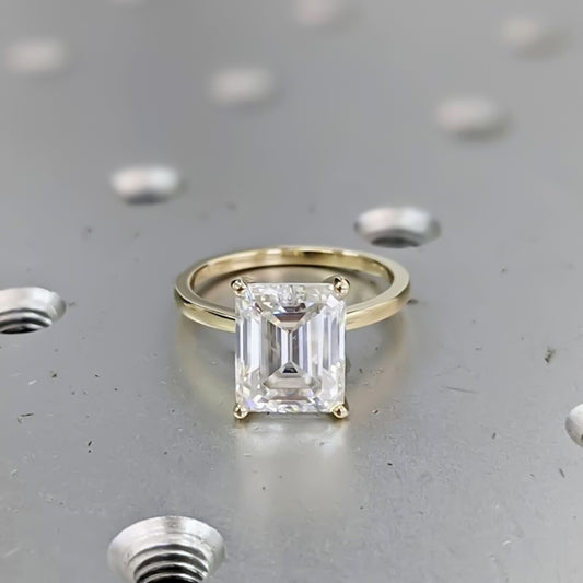 4.24 Ct Certified Emerald Cut White Moissanite Ring – Gift for Her 18K Gold Plated 18K Gold Plated