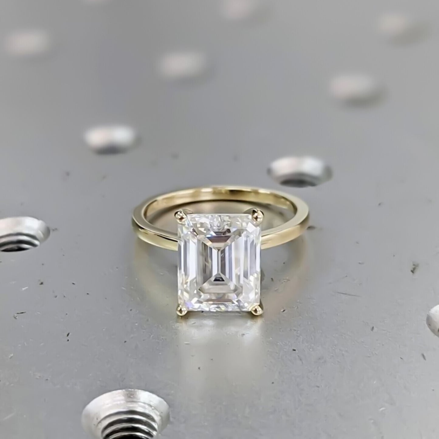 4.24 Ct Certified Emerald Cut White Moissanite Ring – Gift for Her 18K Gold Plated 18K Gold Plated