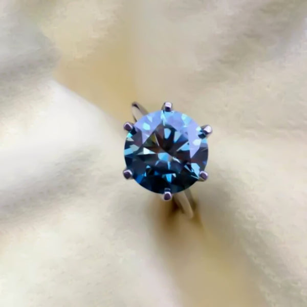 5.45 Ct Blue Round Moissanite Solitaire Ring in – New Year Surprise 18K Gold Plated