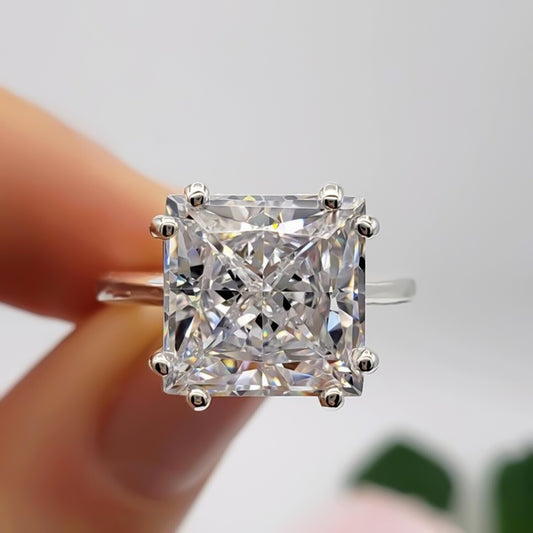4.70 Ct Princess Cut White Moissanite Solitaire Ring – Gift for Her 18K Gold Plated