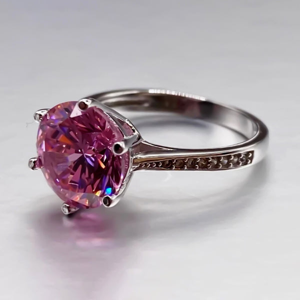 1.50 Ct Certified Pink Moissanite Ring – Engagement Jewelry in 18K Gold Plated Verm 18K Gold Plated