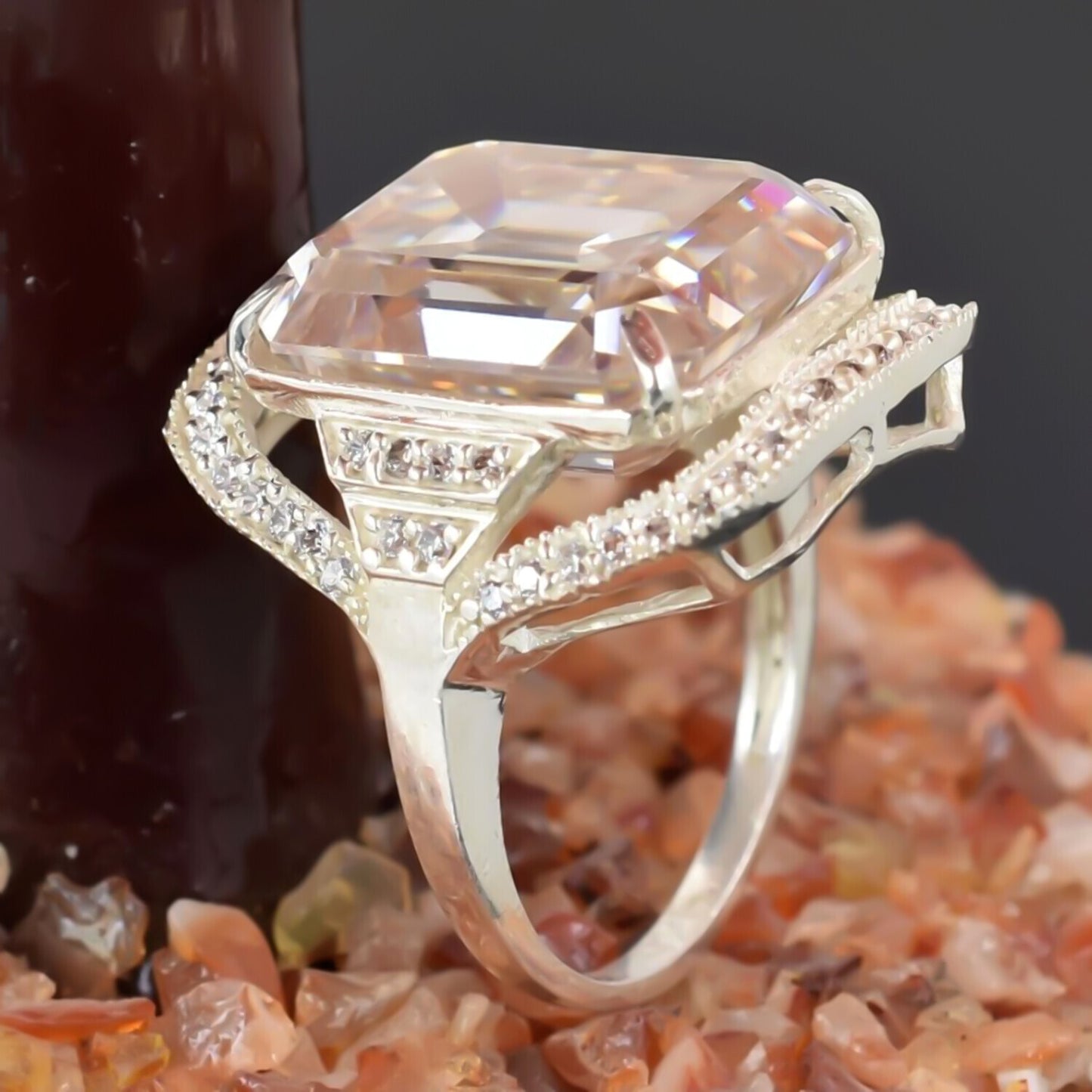 Certified Natural 5.75 Ct Moissanite Solitaire Ring in Gift 18K Gold Plated