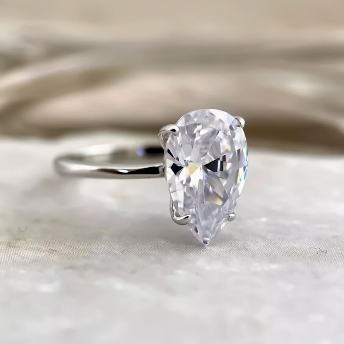 Certified Natural 3.45 Ct Pear Cut Moissanite Solitaire Ring in Gift 18K Gold Plate 18K Gold Plated