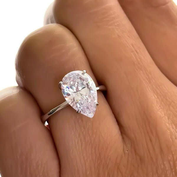 Certified Natural 3.45 Ct Pear Cut Moissanite Solitaire Ring in Gift 18K Gold Plate 18K Gold Plated