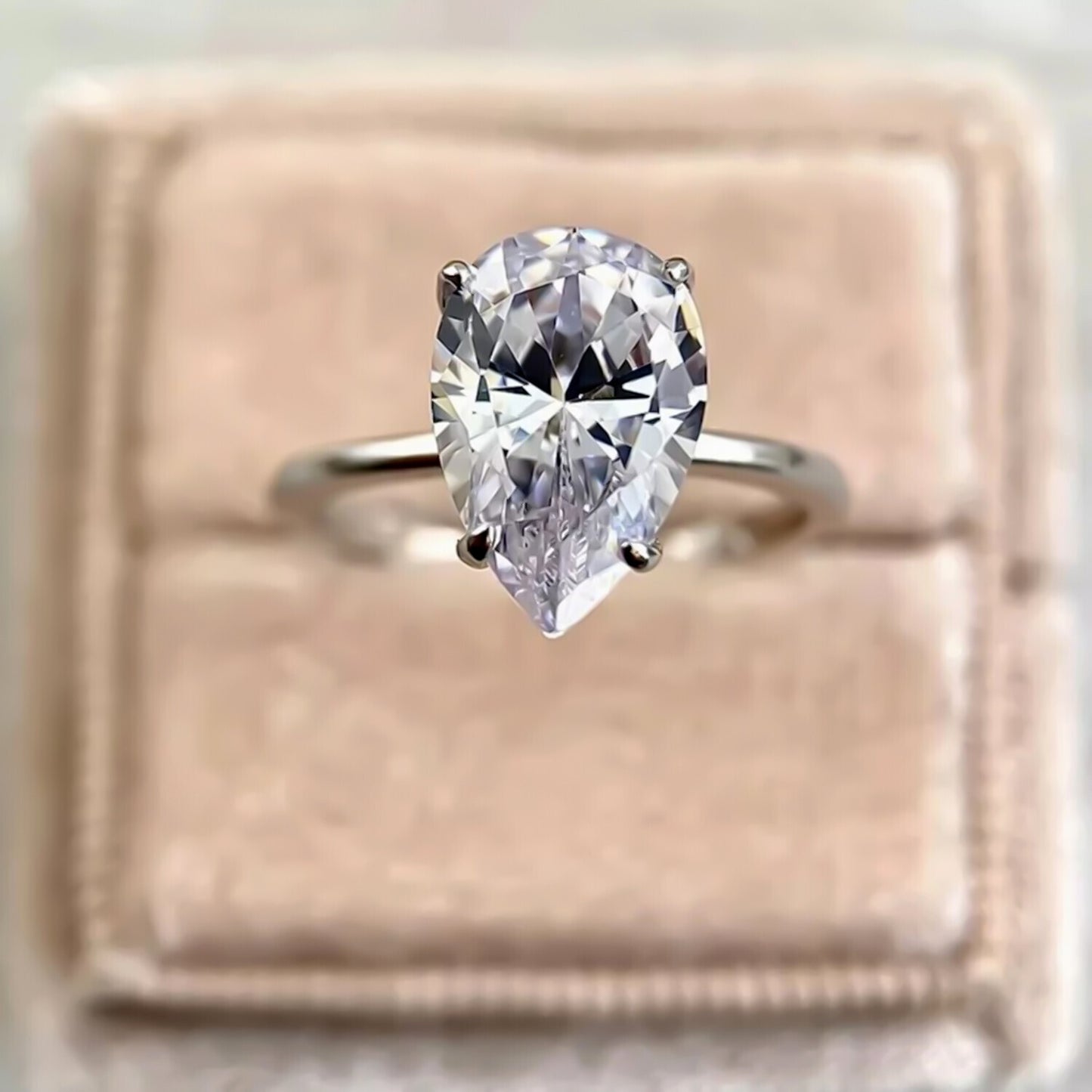 Certified Natural 3.45 Ct Pear Cut Moissanite Solitaire Ring in Gift 18K Gold Plate 18K Gold Plated