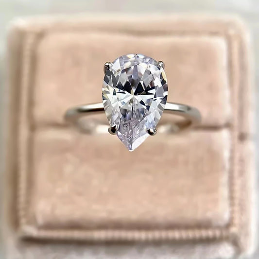 Certified Natural 3.45 Ct Pear Cut Moissanite Solitaire Ring in Gift 18K Gold Plate 18K Gold Plated