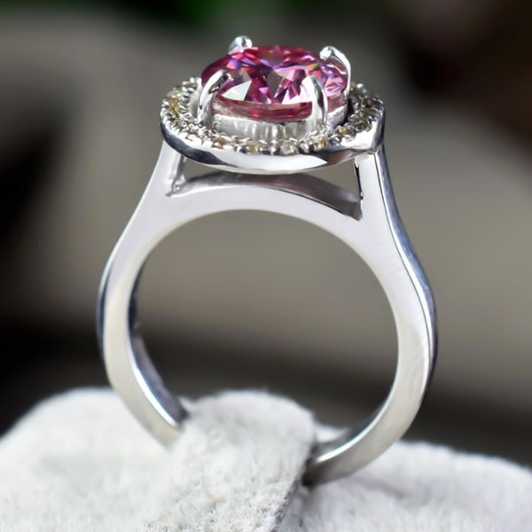 Certified 1.2 Ct Natural Pink Moissanite Ring in Gift for Her Love 18K Gold Plated 18K Gold Plated