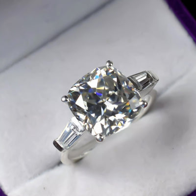 Certified 4.10 Ct Cushion Cut Moissanite Ring in for Women 18K Gold Plated