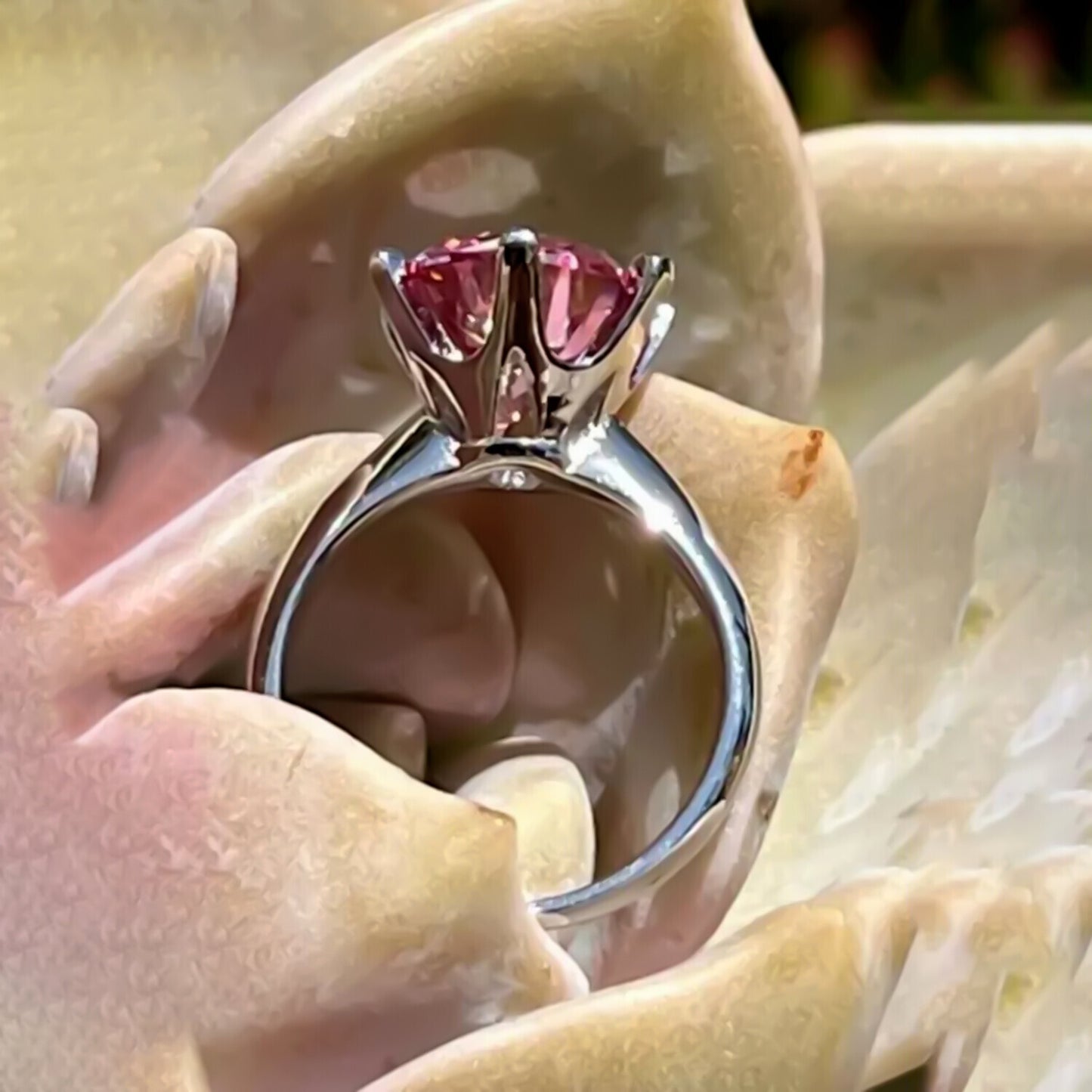 Certified 2 Ct Natural Pink Moissanite Solitaire Ring in for Wife 18K Gold Plated V 18K Gold Plated