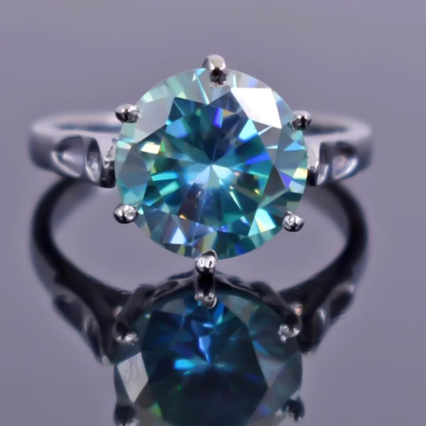 Certified Natural 7.25 Ct Blue Moissanite Solitaire Ring in for Love 18K Gold Plate 18K Gold Plated