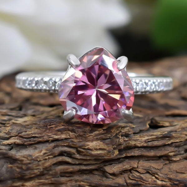 Certified 2.4 Ct Natural Trillion Pink Moissanite Ring in Solitaire 18K Gold Plated