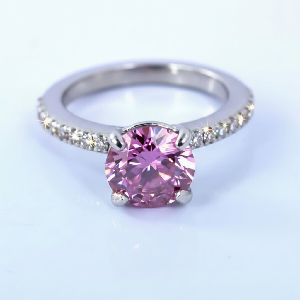 Certified 2.60 Ct Natural Pink Moissanite Solitaire Ring in Gift 18K Gold Plated Ve 18K Gold Plated