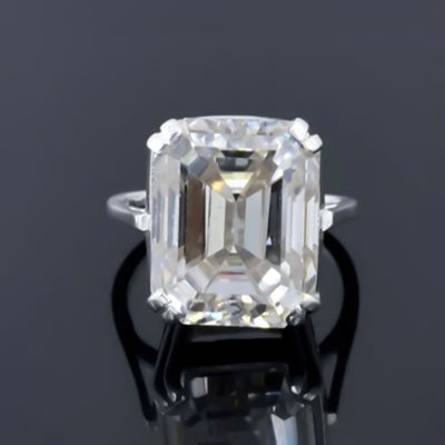 Certified 4 Ct Emerald Cut Moissanite Solitaire Ring in 18K Gold Plated