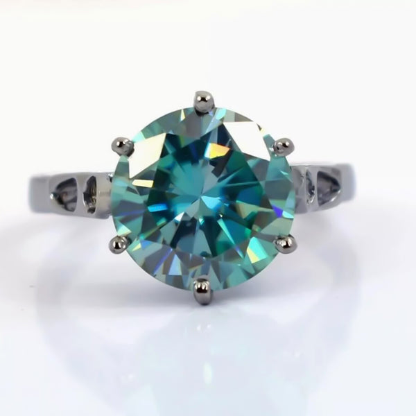 Certified Natural 7.25 Ct Blue Moissanite Solitaire Ring in for Love 18K Gold Plate 18K Gold Plated