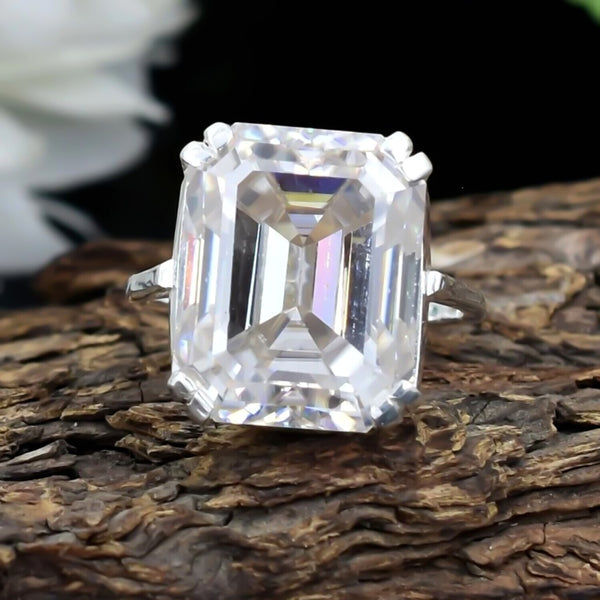 Certified Natural 4 Ct Emerald Cut Moissanite Solitaire Ring in 18K Gold Plated Ver 18K Gold Plated