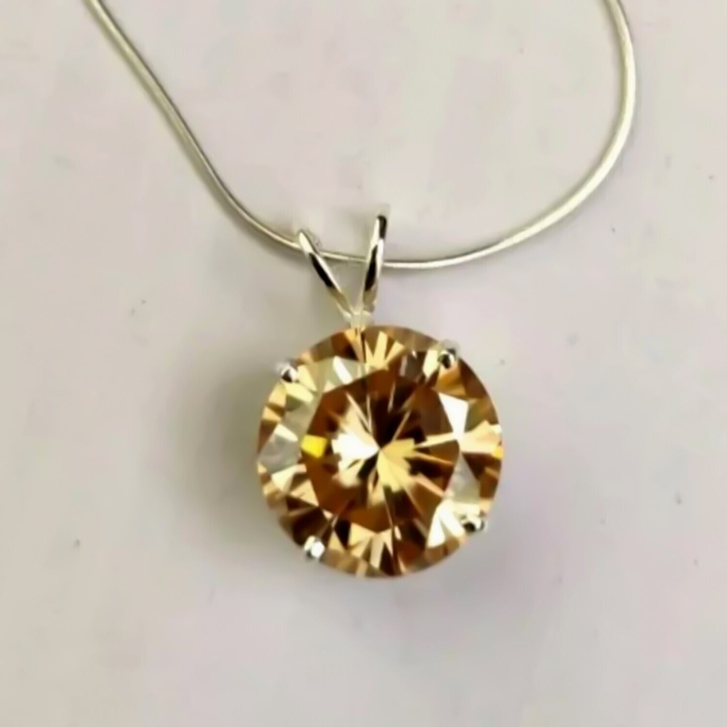 Certified 10.25 Ct Champagne Moissanite Solitaire Pendant Gold Vermeil Jewelry - GEMHUB & CO.