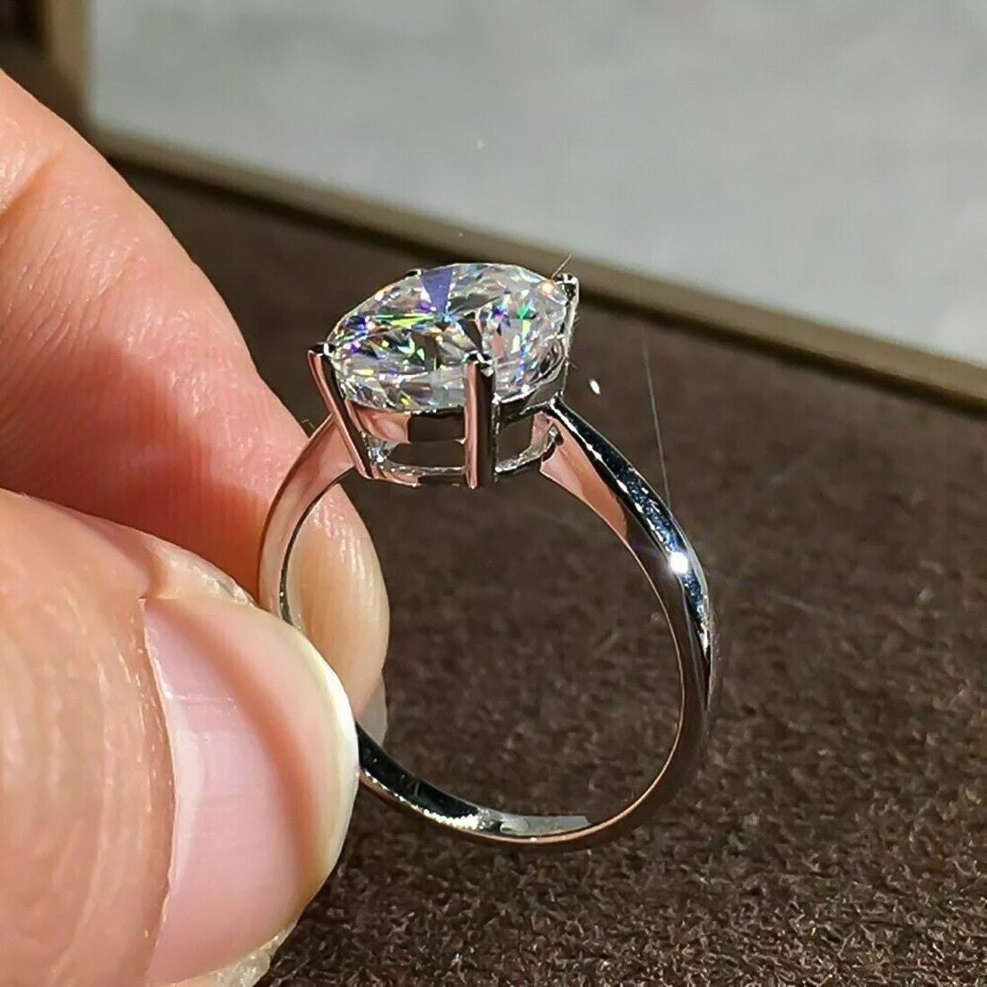 3.50 Ct Oval Cut White Solitaire Moissanite in Engagement Ring 18K Gold Plated Verm 18K Gold Plated