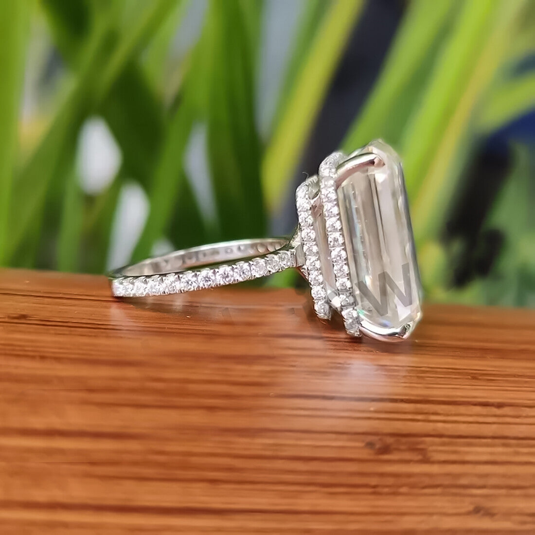 18.65 Ct White Moissanite Emerald Solitaire Ring - 925 Sterling Silver Gold Vermeil