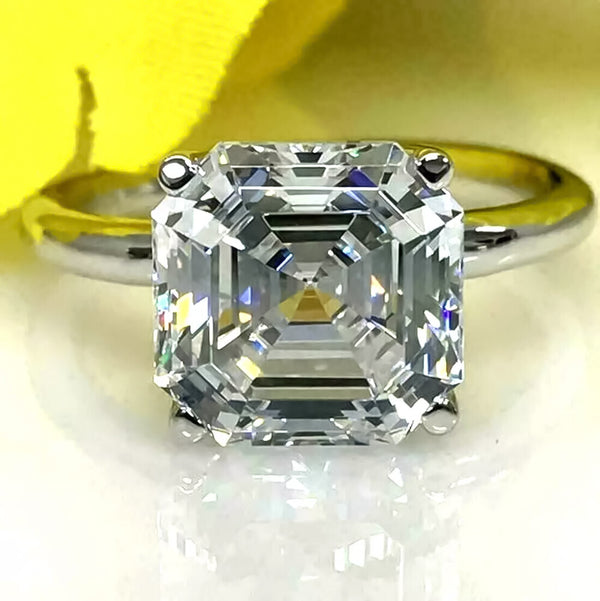 Certified 3.60 Ct Assher Cut White Moissanite Solitaire Statement Ring 18K Gold Pla 18K Gold Plated