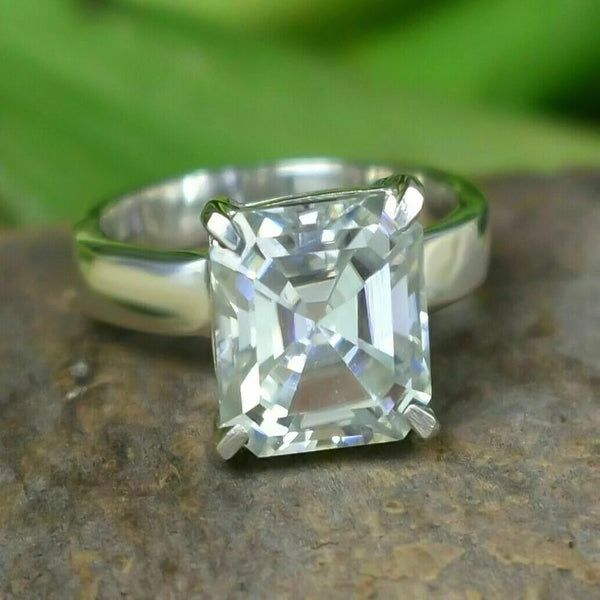 2.90 Ct Emerald Cut Certified White Moissanite Ring For Women 18K Gold Plated Verme 18K Gold Plated