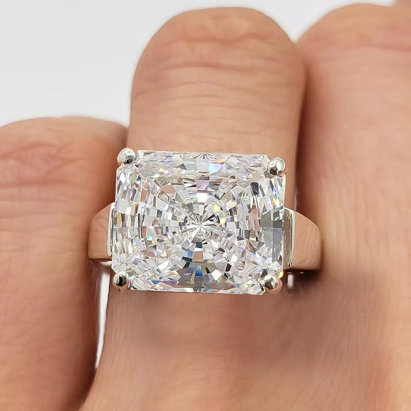 6.2 Ct White Moissanite Radiant Solitaire Ring - 925 Sterling Silver Gold Vermeil