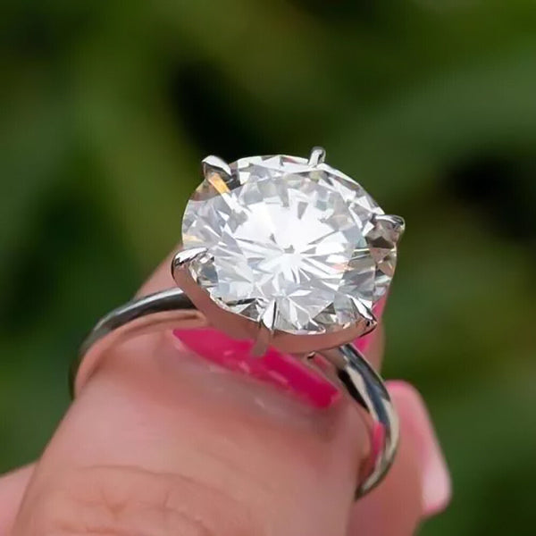 5.20 Ct Certified Round Cut White Moissanite Gold Vermeil Ring For Gift - View 2 - GEMHUB & CO.