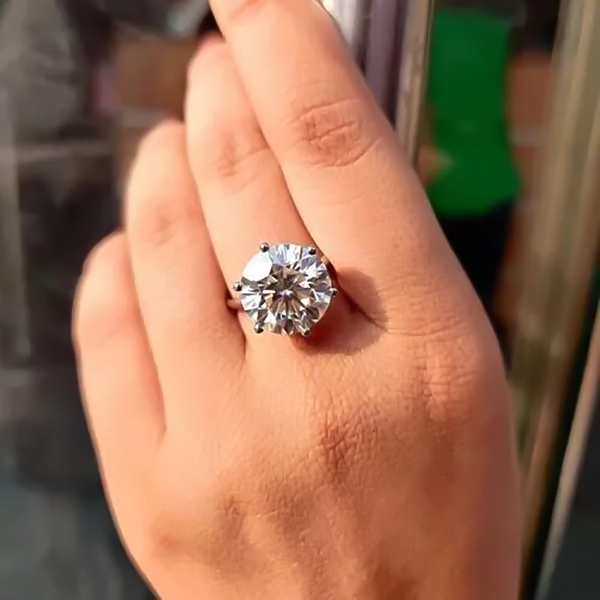 Certified 5.50 Ct White Round Cut Solitaire Moissanite Gold Vermeil Ring - View 4 - GEMHUB & CO.