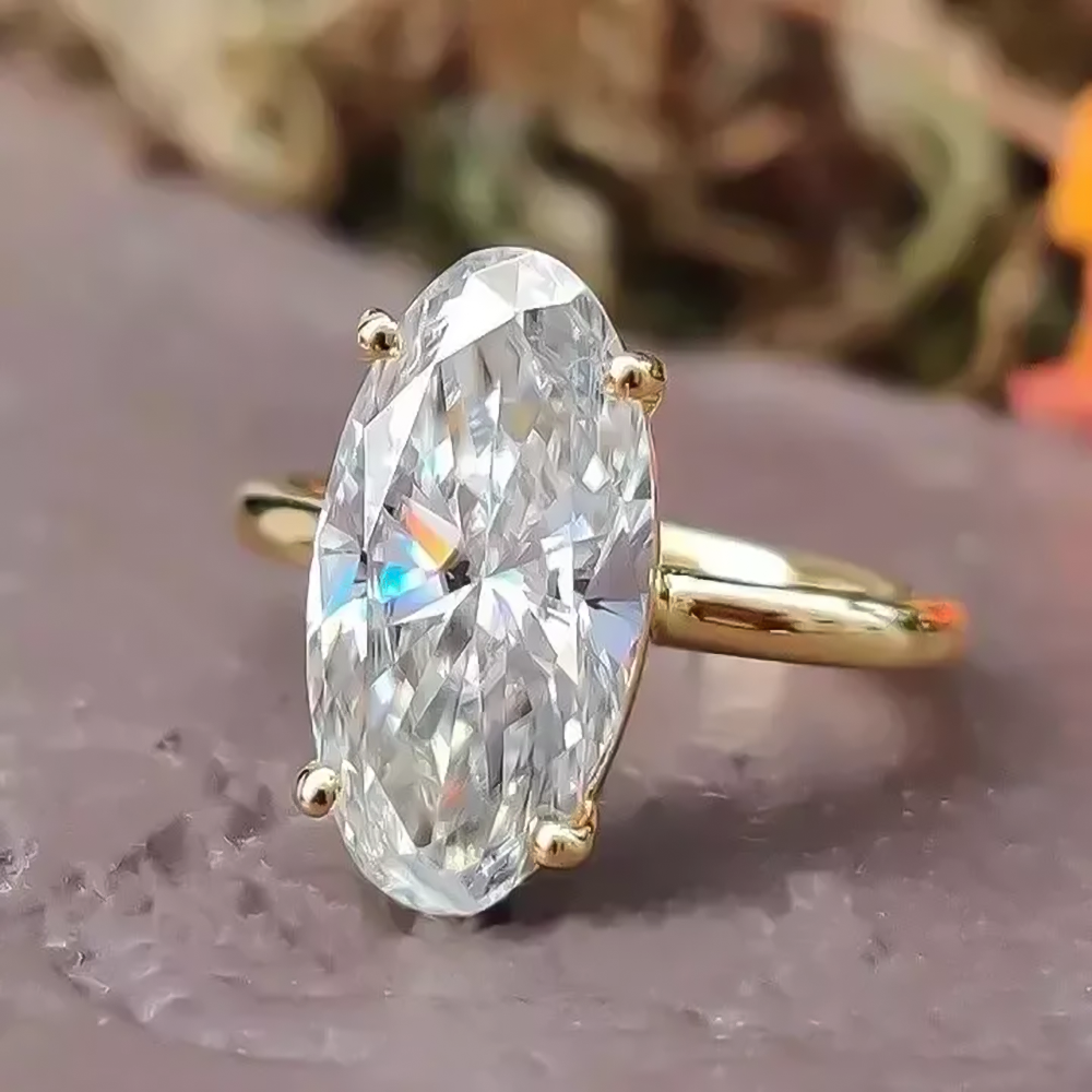 3.90 Ct EGL Certified Oval Cut White Moissanite Ring For Engagement 18K Gold Plated