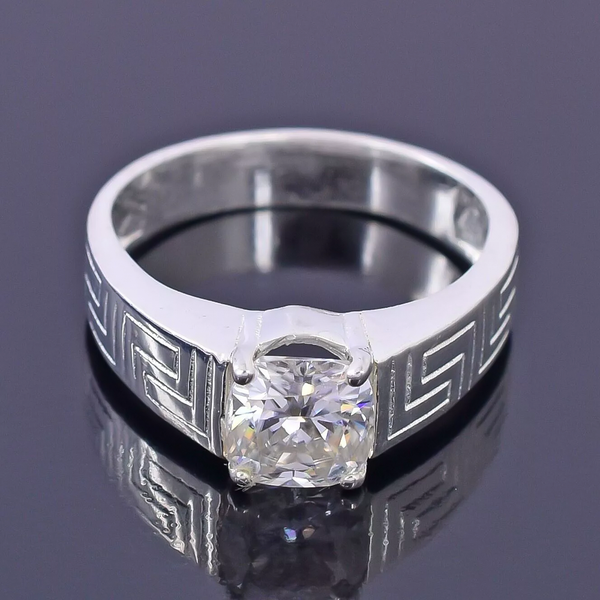 2.30 Ct Certified Cushion Cut White Solitaire Moissanite Ring 18K Gold Plated Verme 18K Gold Plated