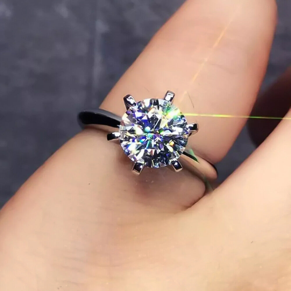Certified 3.28Ct Round Cut White Moissanite Solitaire Ring In 18K Gold Plated Verme 18K Gold Plated
