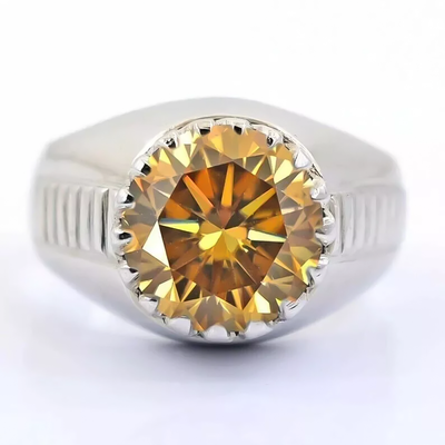 6.7 Ct Champagne Moissanite Round Solitaire Ring - 925 Sterling Silver Gold Vermeil