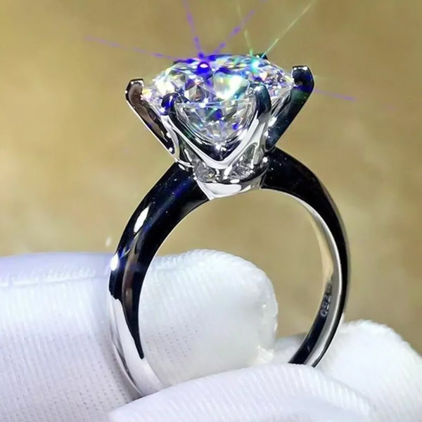 Certified 3.28Ct Round Cut White Moissanite Solitaire Ring In 18K Gold Plated Verme 18K Gold Plated