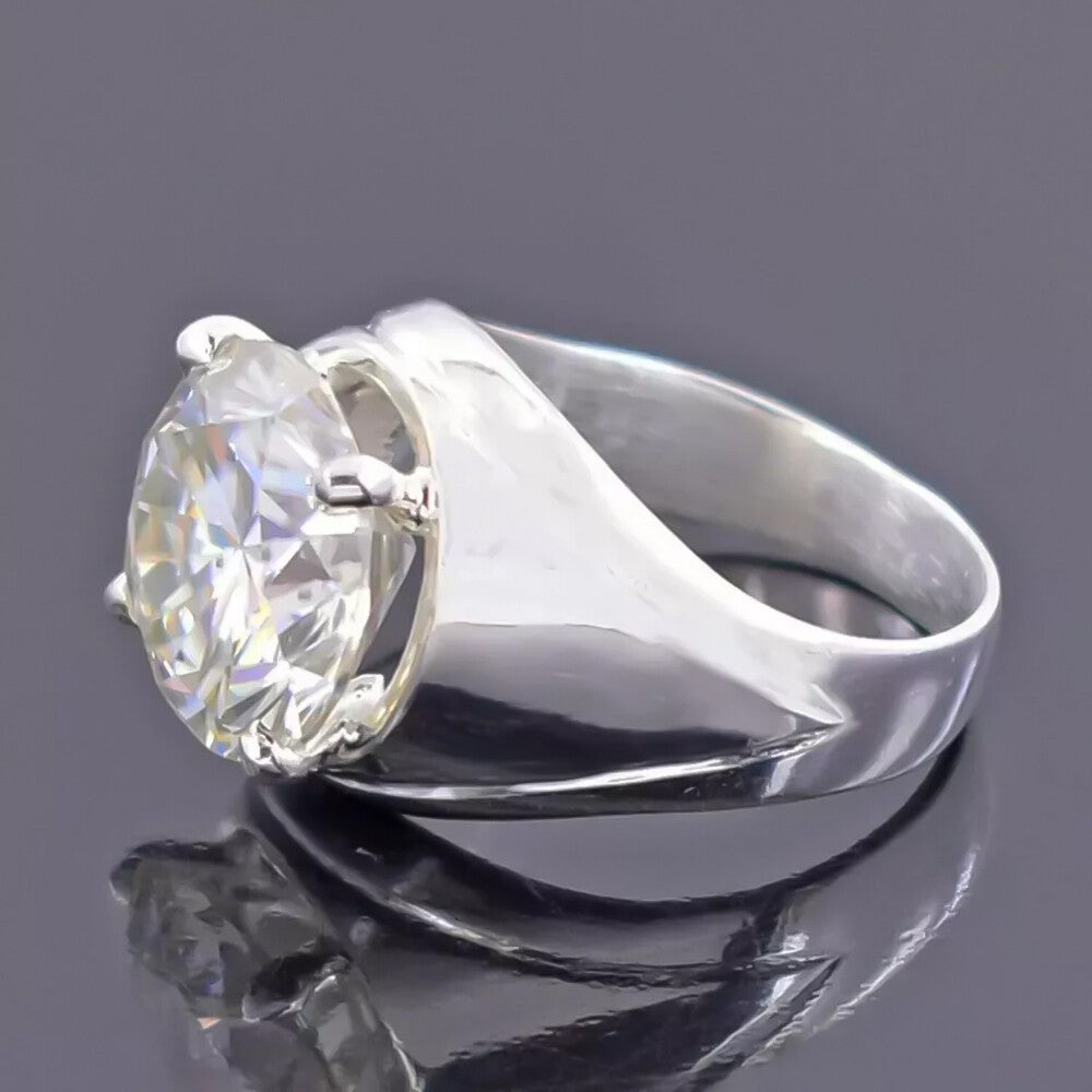 10.10 Ct Certified Round Cut White Moissanite Solitaire Ring In Gold Vermeil - View 3 - GEMHUB & CO.