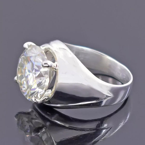 10.10 Ct Certified Round Cut White Moissanite Solitaire Ring In Gold Vermeil - View 3 - GEMHUB & CO.