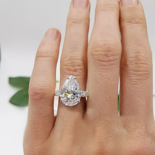 Certified 2.50 Ct Pear Cut White Moissanite Solitaire Ring In 18K Gold Plated Verme 18K Gold Plated