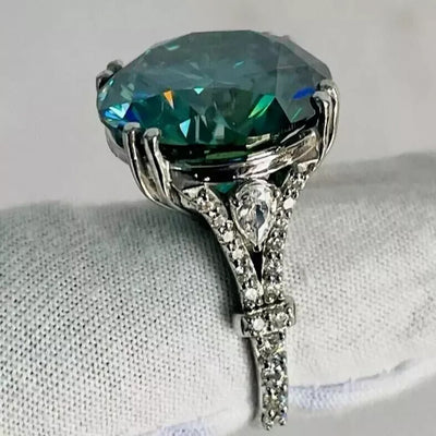 5.5 Ct Blue Moissanite Round Solitaire Ring - 925 Sterling Silver Gold Vermeil