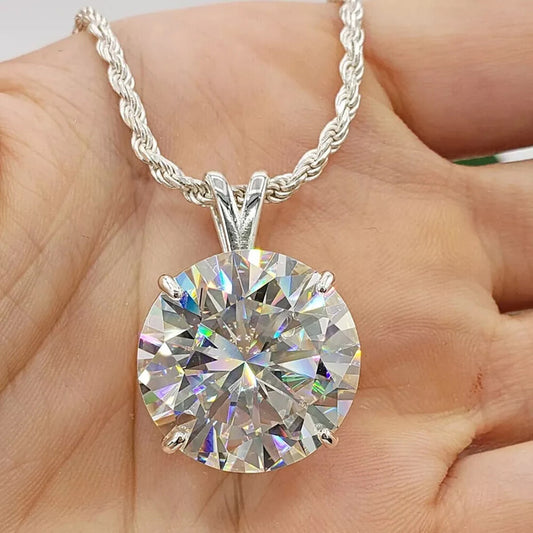 7.50 Ct White Round Cut Moissanite Solitaire Pendant In Vermeil 925 Silver - GEMHUB & CO.
