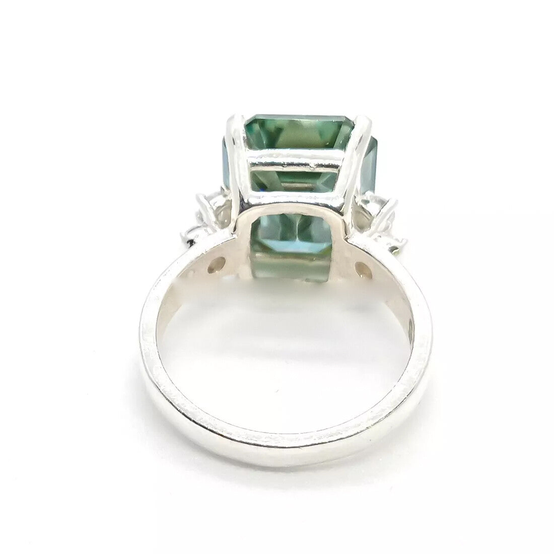 10.4 Ct Blue Moissanite Emerald Solitaire Ring - 925 Sterling Silver Gold Vermeil