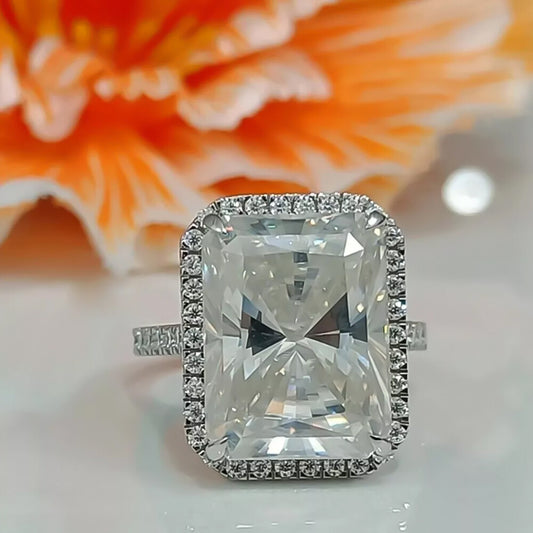 3.95 Ct Certified Radiant Cut Solitaire White Moissanite Ring 18K Gold Plated Verme 18K Gold Plated