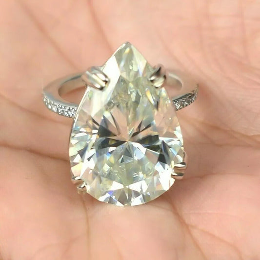 3.25Ct Certified Pear Cut White Moissanite Solitaire Ring 18K Gold Plated