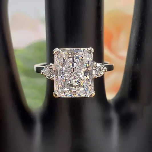 4.50 Ct Certified Radiant Cut White Solitaire Moissanite Ring 18K Gold Plated Verme 18K Gold Plated